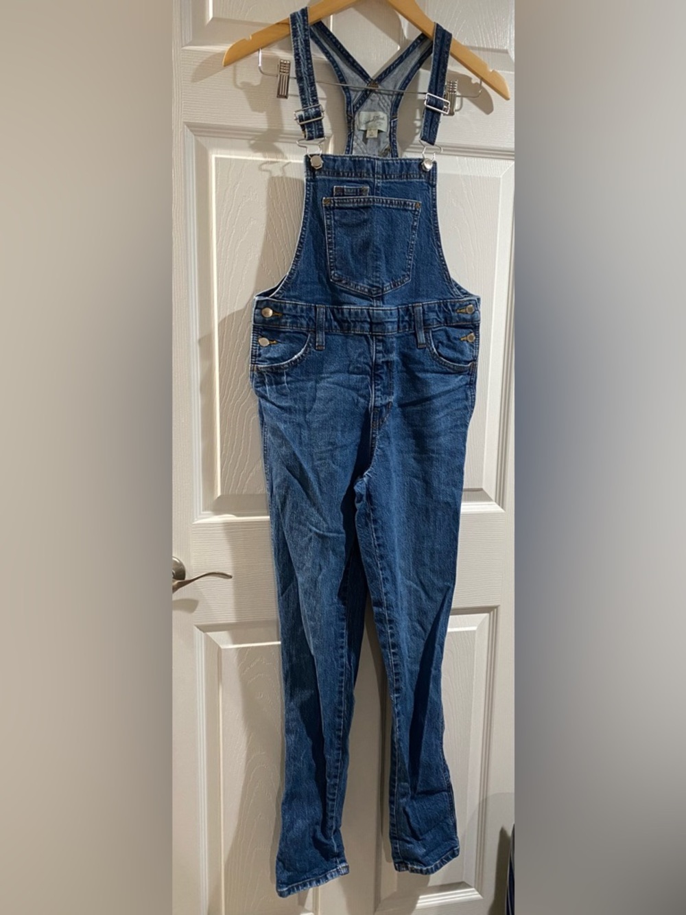 Universal Thread Women’s Distressed Denim Overalls with Gold Stitching - Size 2